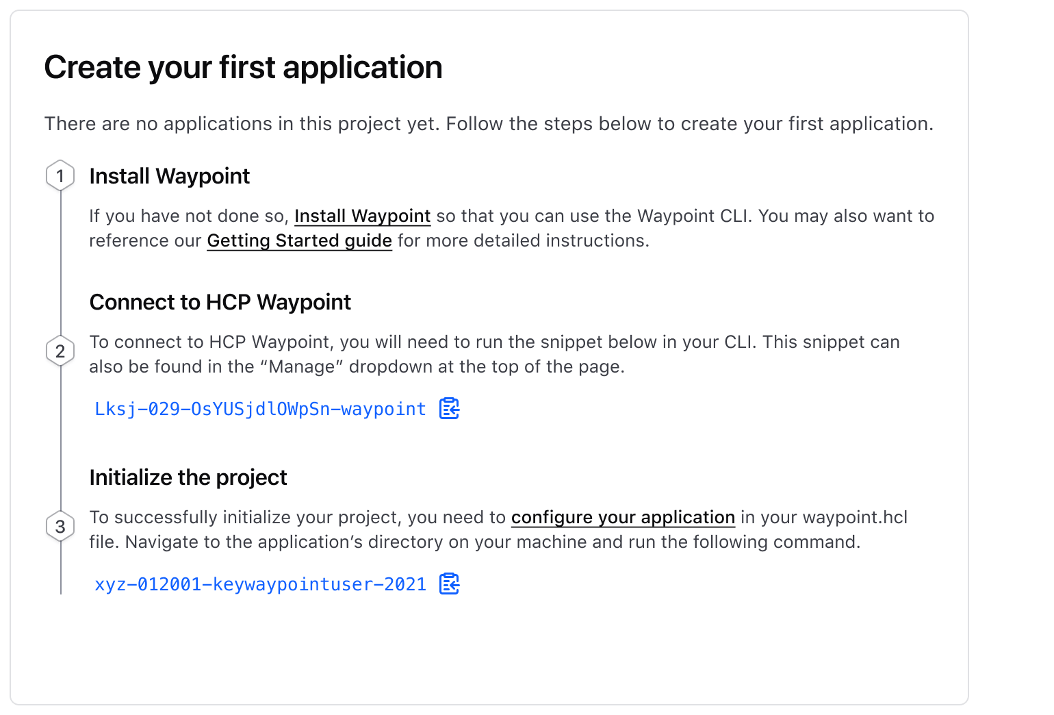 Example of the Copy Snippet component in a stepper form